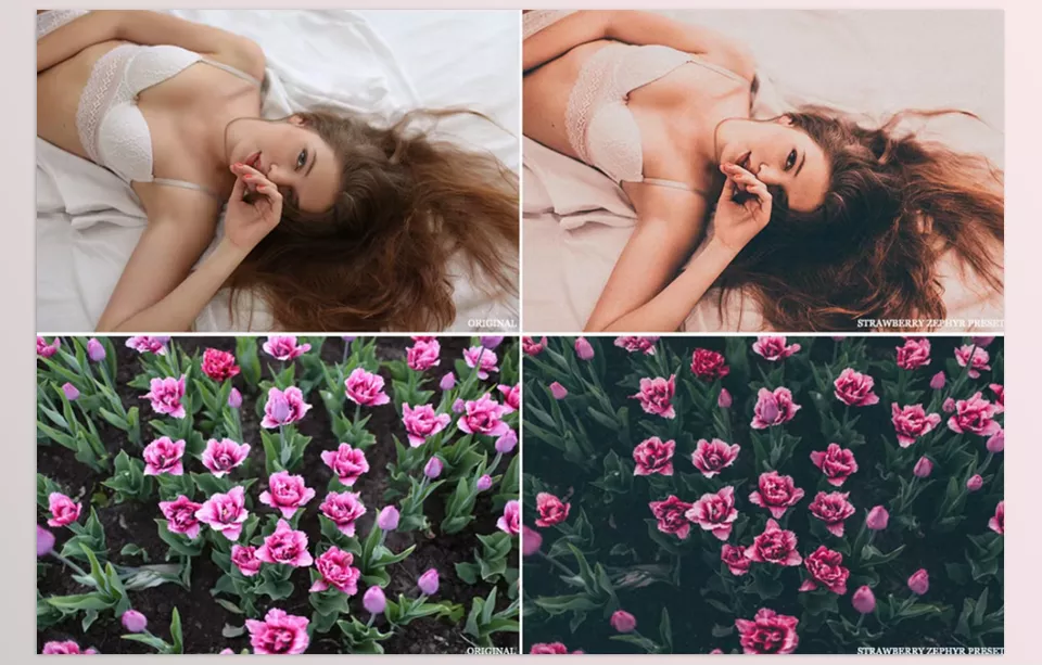 Strawberry zephyr Lightroom preset - Warm highlights and airy tones enhance natural light for an effortless glow.