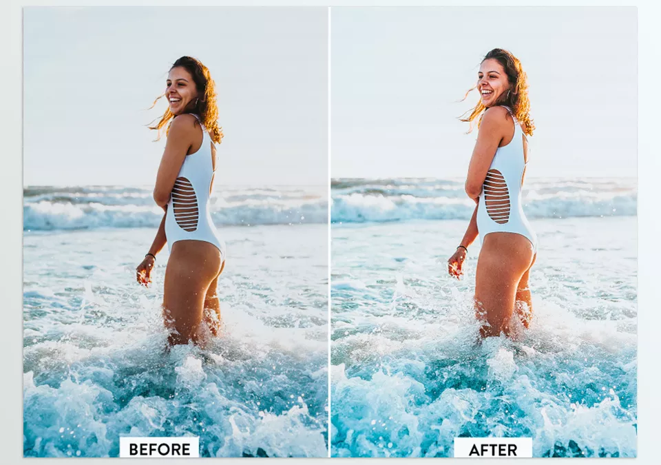 FilterGrade - 10 Beach Vibes Lightroom Preset - Warm tones and soft blues that bring every summer moment to life.