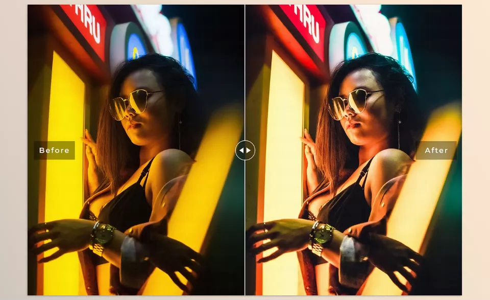 Creative Market - Neon Light Pro Lightroom Presets - Vibrant neon effects bring life to your urban photos.