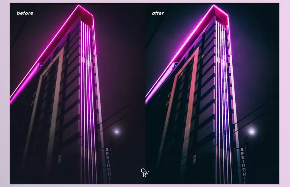 Creative Market - 6 Neon Lights Lightroom Presets - The presets are designed to give your photos a vibrant neon look, with adjustable tones, exposure, and more.