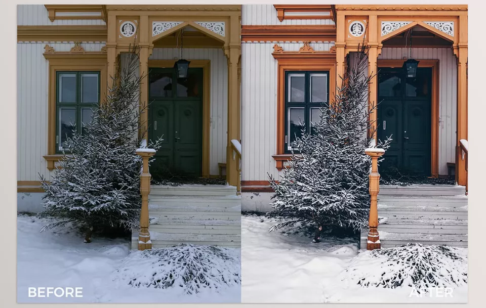 Creative Market - Festive Winter Preset Bundle - Soft warm tones bring out the gentle glow of candlelight, creating an inviting and intimate atmosphere.