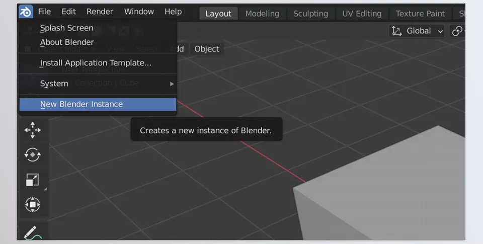 Multi Instance Blender - open another Blender instance quite easily via the menu.