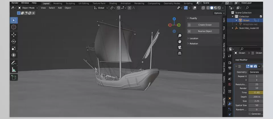 Floatify - Easily make the selected objects float on water!