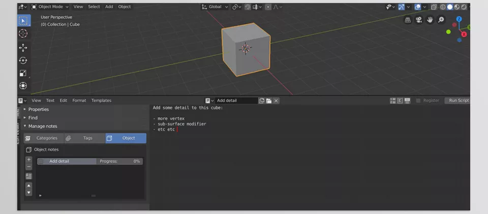 Btodo - Easily write down and manage notes, todos, and texts in blender's built-in text editor.