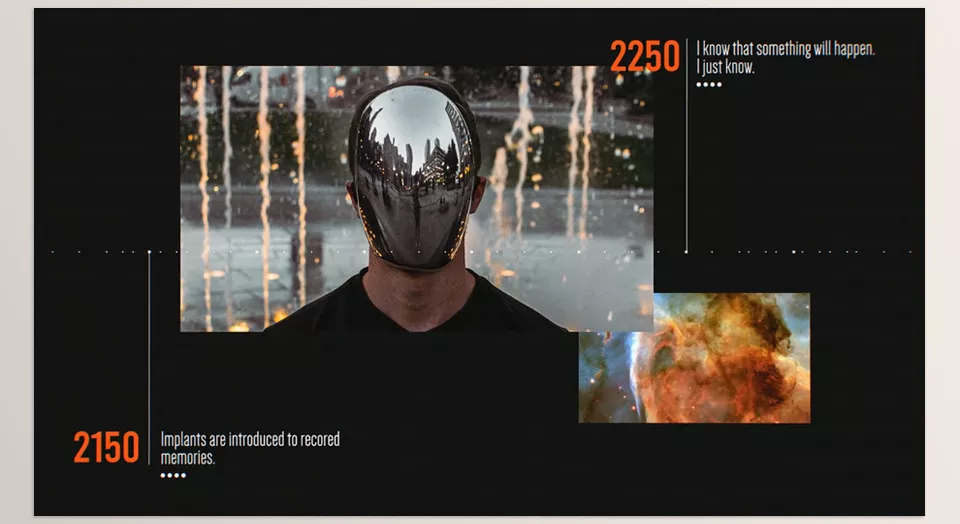 Modern Timeline Slideshow - It is visually illustrated through the use of a timeline and year titles to showcase significant phases of the company.
