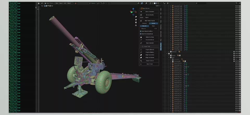 Bake Matcher - Match Bake Objects offers two methods for comparing low-poly and high-poly objects to establish matches: Bounds Mode and Origin Mode.