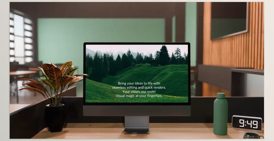 Desktop Office Computer Mockup for DaVinci Resolve - This template is perfect for corporate displays, business advertising, or any modern marketing needs.