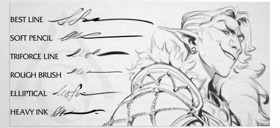 LINE Brushes - includes a variety of brushes for different styles, including sketching, painting, and texture.