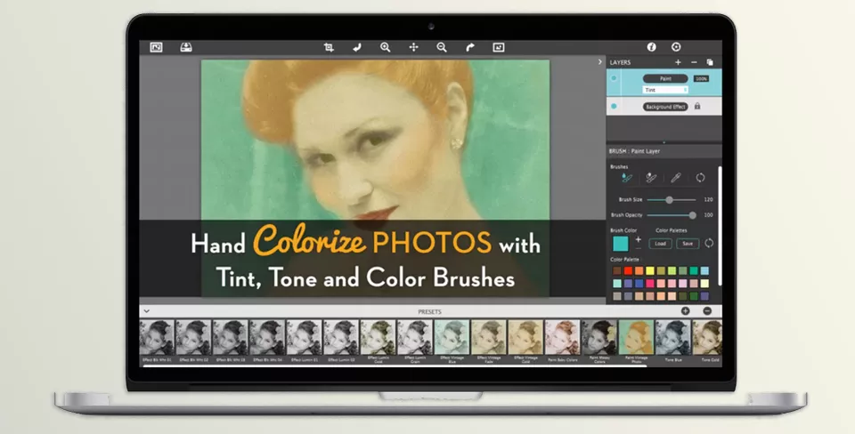 Hand Tint Pro - To keep your painting organized and in control, It offers a layered system along with a convenient Selective Color tool that allows you to specify areas for precise brushing.
