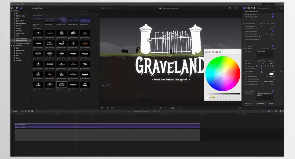 mTitle Halloween for Final Cut Pro - Elevate your Halloween edits with hauntingly beautiful, pre-animated titles.