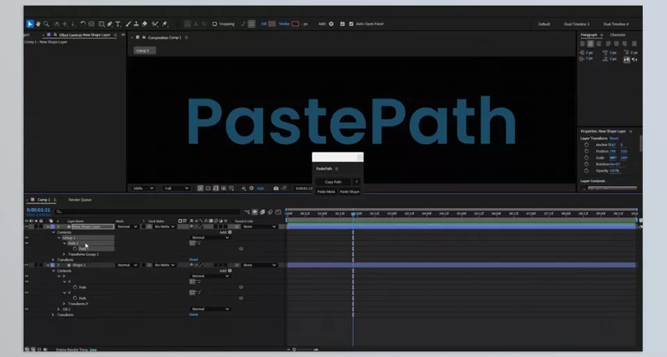 Aescripts - PastePath - Effortlessly copy and paste paths while preserving transformations.