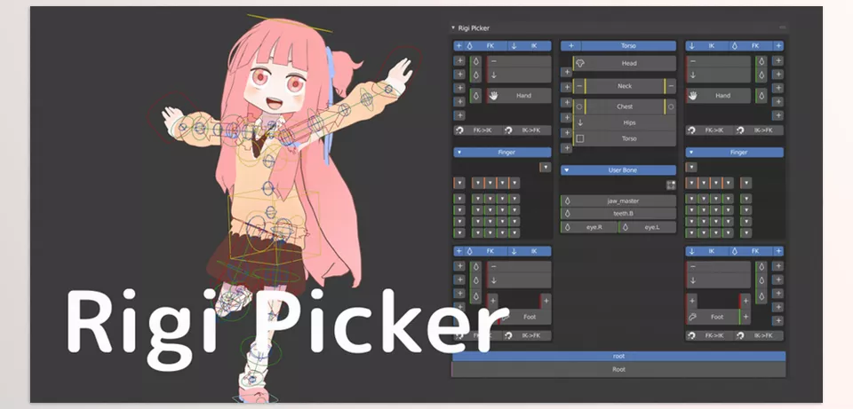 Blender - Rigi Picker - Switch between IK and FK modes with just a click, streamlining your animation workflow.
