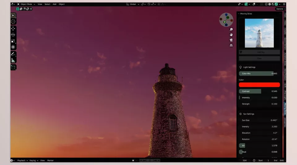 Moving Skies Addon - A dramatic sunset with slowly drifting clouds sets the tone for an epic scene.