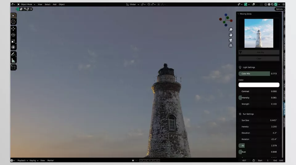 Moving Skies Addon - A soft, overcast sky gently transitions, adding depth and atmosphere to the environment.