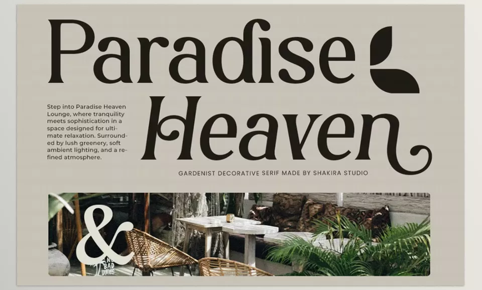 Gardenist Decorative Serif Font  - Add a touch of elegance to your designs with a beautifully crafted decorative serif font, perfect for creating sophisticated branding and stunning typography.
