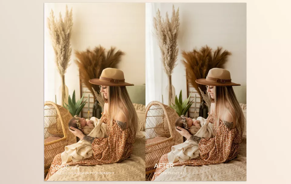 Wicker Lightroom Presets - Create soft, timeless edits that bring warmth and elegance to your newborn photography.