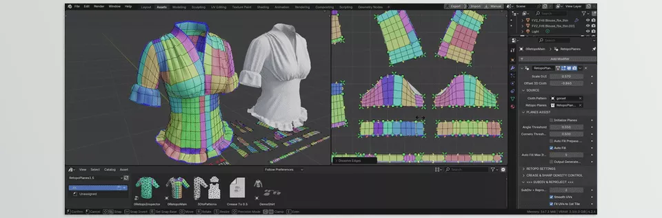 Retopo Planes - Create clean, lowpoly garments effortlessly—no sculpting experience needed.