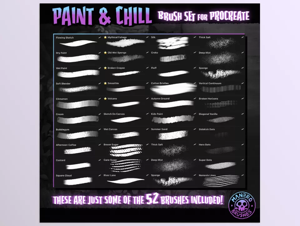 Paint and Chill Brush Set for Procreate - Dive into a world of creativity with a diverse collection of brushes and colours.