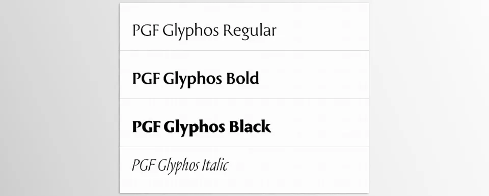 PGF Glyphos Font Family - A typeface that balances assertiveness with clean, sharp design.