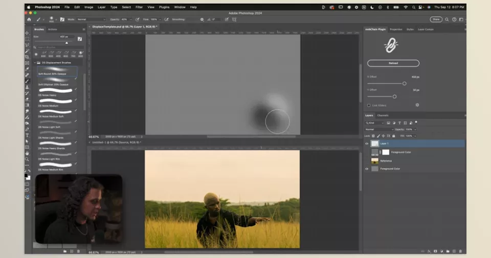 mobChain Photoshop Plugin - Choose from hundreds of brushes that layer one-of-a-kind textures and effects over your art.
