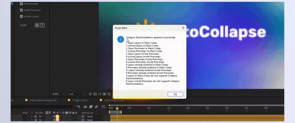 AutoCollapse - Manage layers with ease and streamline complexity in After Effects Projects for simpler control over intricate sequences.