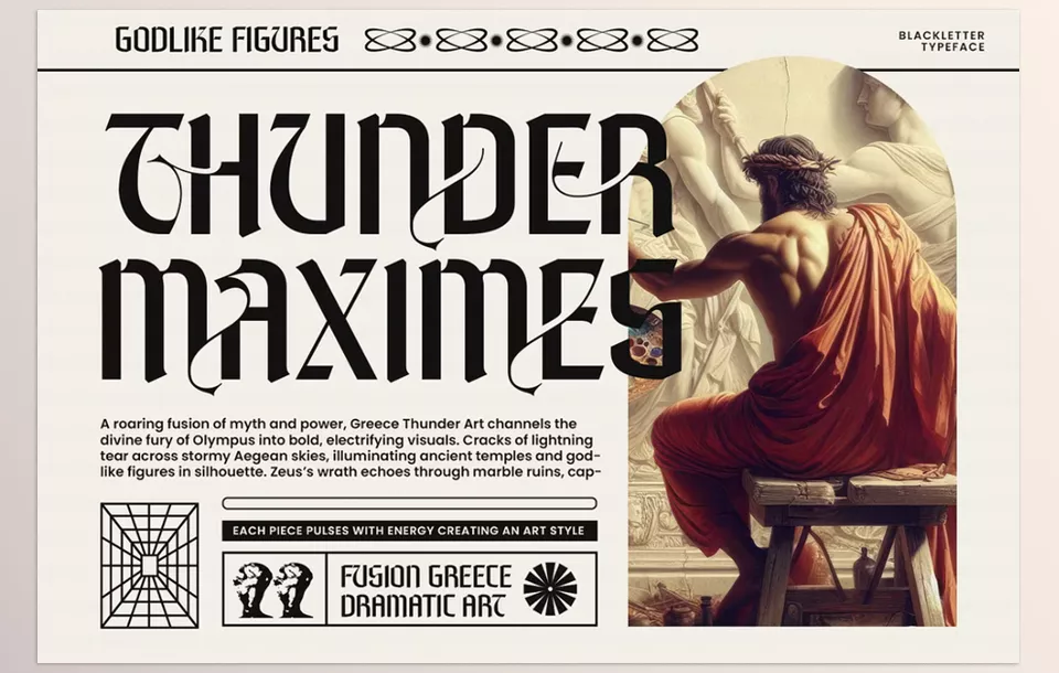 Tourah Shock Typeface - Bold Design Elements Marrying ancient finesse to contemporary gall, etches striking visuals and visceral dynamism through bold strokes.