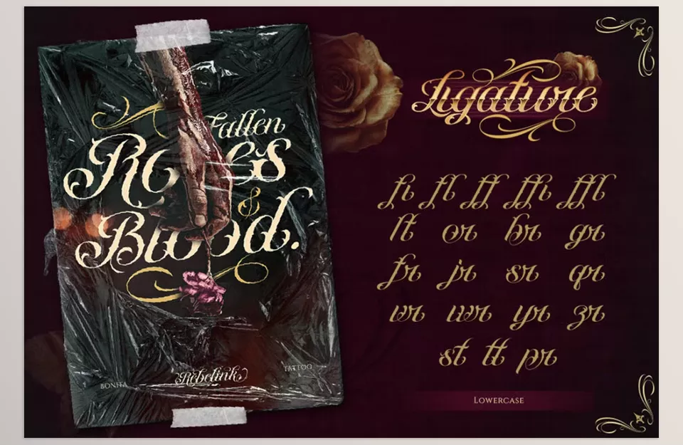 Rebelink Font - Striking bold designs flowing dramatic elegance enriched with a touch of drama.
