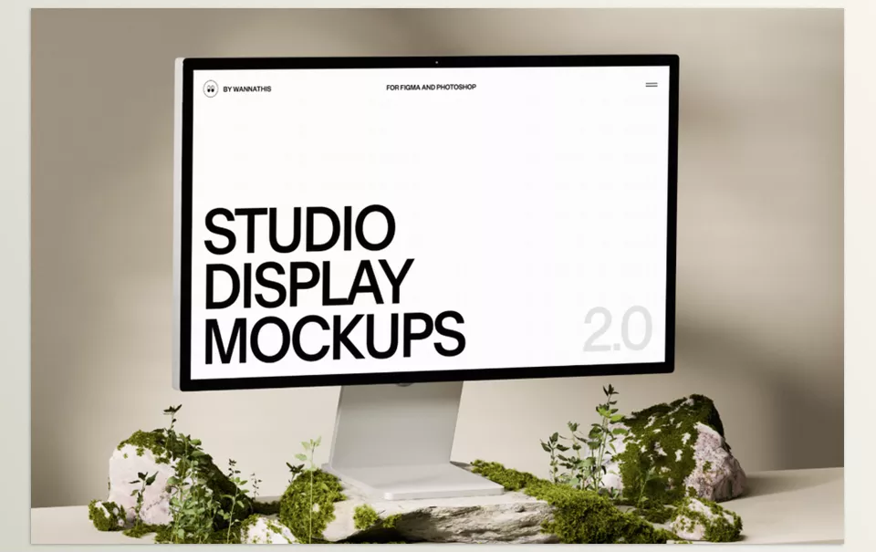Studio Display Mockups vol.2 - Remove the borders from your graphics for a more streamlined aesthetic and achieve a fully customizable presentation with transparent backgrounds.