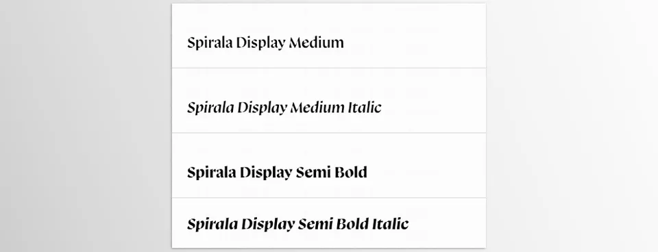 Spirala Display Font Family - Appropriate for use in works requiring an audacious and creative typeface.