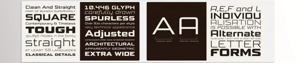 Bunken Tech Sans Wide - The versatility of this typeface offers different applications from branding to advertising and communications.