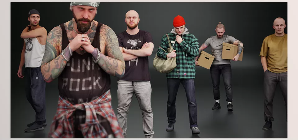 Kanistra People Asset Library - Empower your scene development visually anywhere by seamlessly integrating high-quality characters into any setting transforming every angle makes visual development effortless
