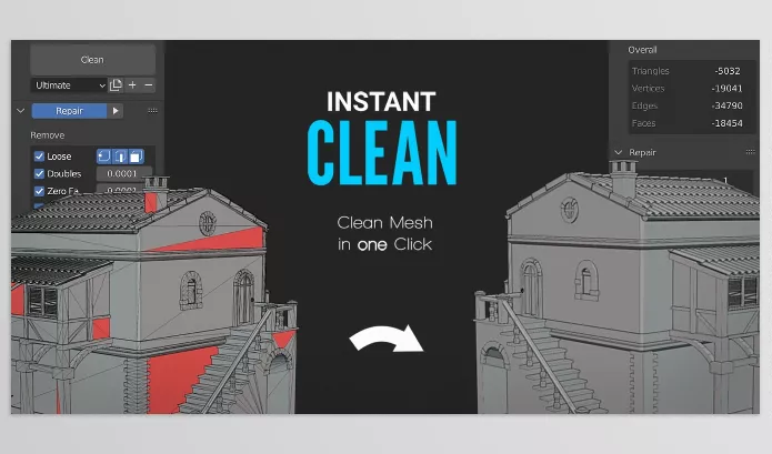 Blender Addon – Instant Clean – The Ultimate Mesh Clean s by Ruben Messerschmidt – Download