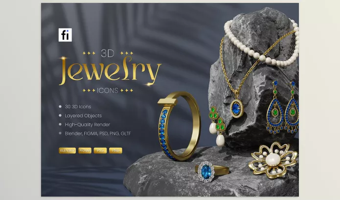 Photoshop Plugin – 3D Jewelry Icon Set by Flat Icons – Download