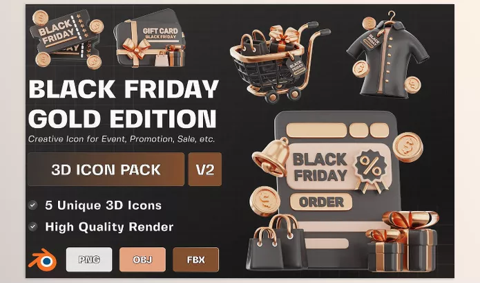 Photoshop Plugin – Black Friday Gold Edition 3D Illustration Pack by TempCraft – Download