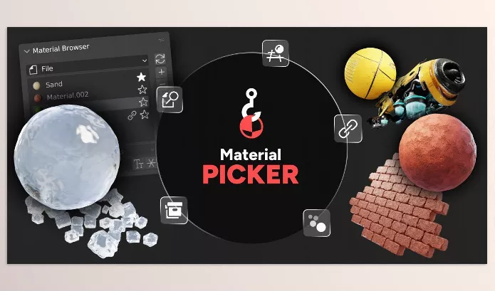 Blender Addon – Material Picker Select And Browse Materials Blender Addon by Ruben Messerschmidt – Download