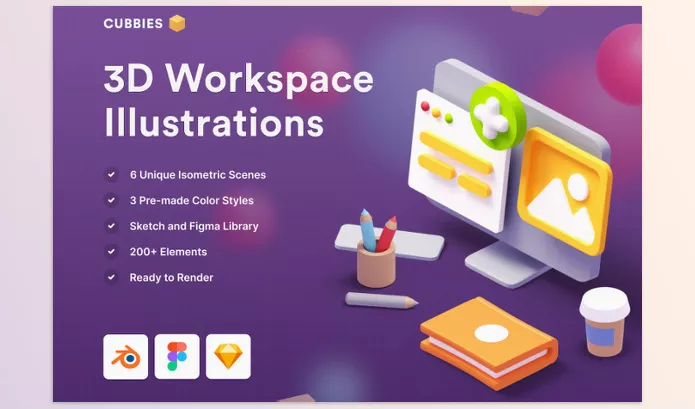 Illustrator Plugin – Cubbies 3D Workspace Illustrations by Ui8 – Download
