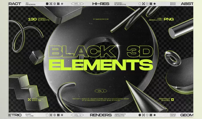 Asset – 130 Black 3D Elements Collection by Artstation – Download