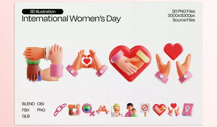 Asset – Women’s Day 3D Icon Set by Eklip Studio – Download