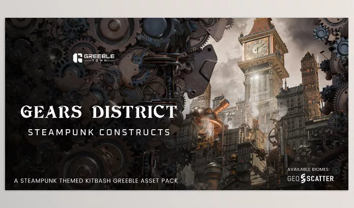 Asset – Gears District Steampunk Constructs Kitbash Buildings by Greeble Town – Download