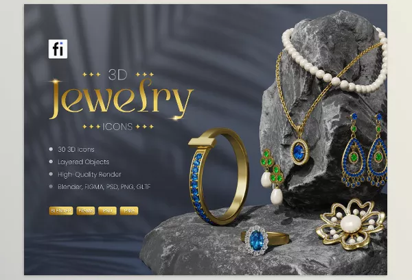 Photoshop Plugin – 3D Jewelry Icon Set by Flat Icons – Download