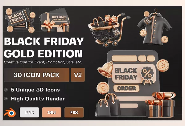 Photoshop Plugin – Black Friday Gold Edition 3D Illustration Pack by TempCraft – Download