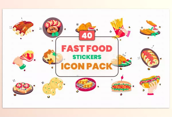 Plugin – Fast Food Stickers Icon Pack by motiongel – Download 57221507