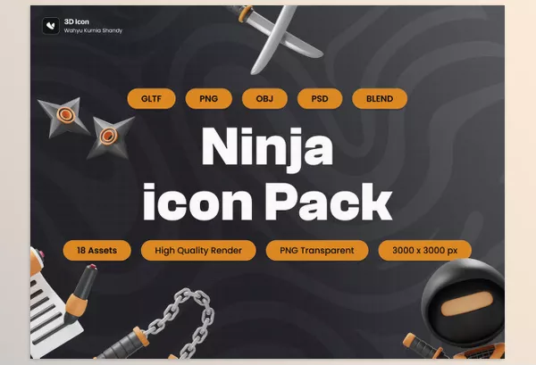 Photoshop Plugin – Ninja 3D Icon Pack by Ui8 – Download