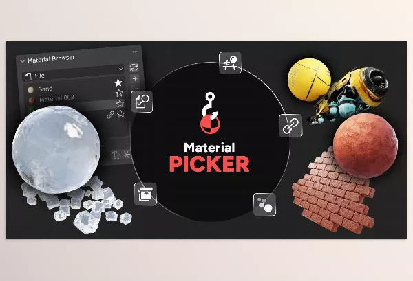 Blender Addon – Material Picker Select And Browse Materials Blender Addon by Ruben Messerschmidt – Download