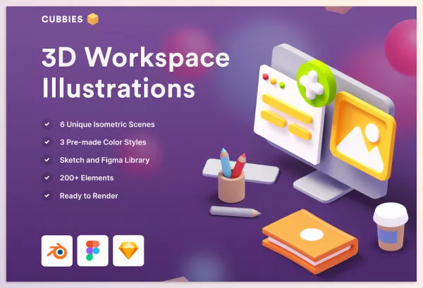 Illustrator Plugin – Cubbies 3D Workspace Illustrations by Ui8 – Download