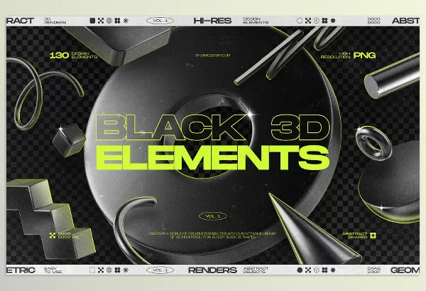 Asset – 130 Black 3D Elements Collection by Artstation – Download